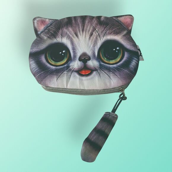 Kawaii Cat Face Coin Purse Wristlet – Cute Kitten Zipper Pouch - Picture 2 of 5